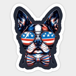 Boston Terrier Dog Sunglasses American Flag 4th of July Sticker